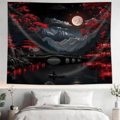 Tenture Murale Japonaise « Sanctuaire Rouge sous la Lune Noire »