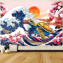 Tenture Murale Japonaise « Tortue Sacrée des Vagues Sakura »