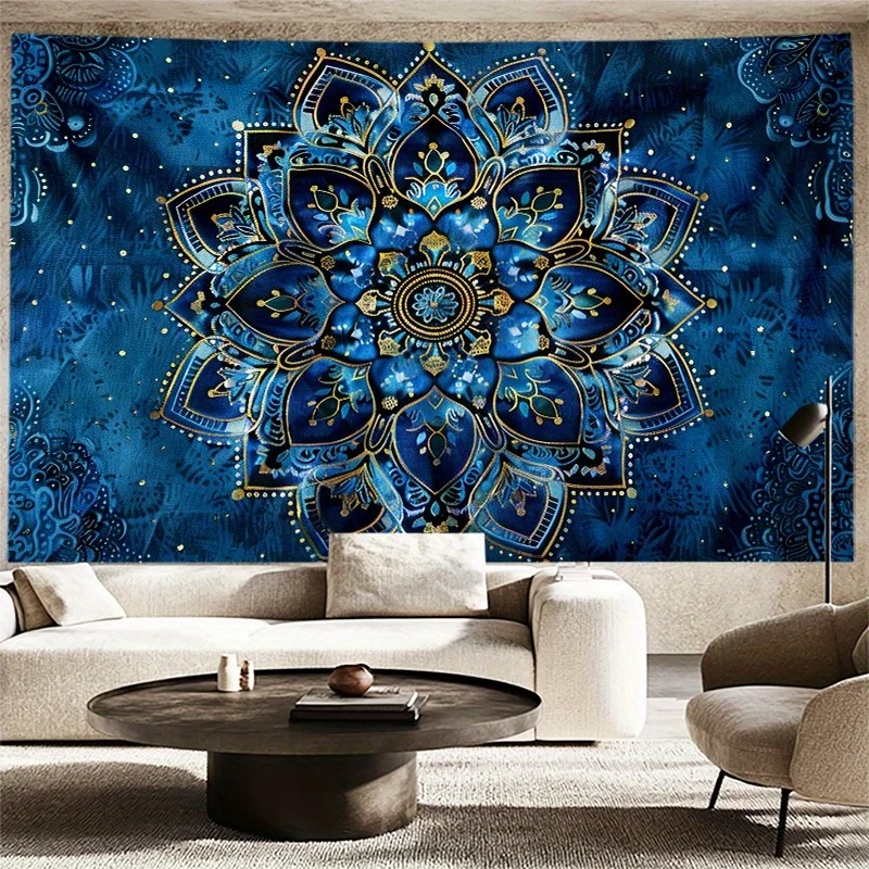 Tenture Murale Mandala Bleu Royal et Or