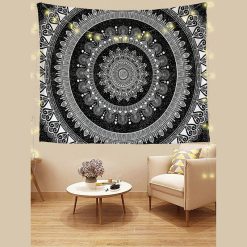 Tenture Murale Mandala « Éclipse Sacrée Noir & Blanc »