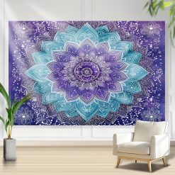 Tenture Murale Mandala Lotus Améthyste et Turquoise