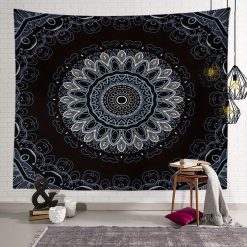 Tenture Murale Mandala Midnight et Arabesques Argentées