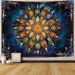 Tenture Murale Mandala Nébuleuse aux Plumes Dorées
