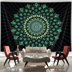 Tenture Murale Mandala Plumes de Paon Royales