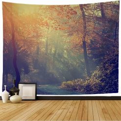 Tenture Murale Nature "Brume d’Automne aux Feuilles Ambrées"