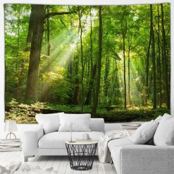 Tenture Murale Nature Forêt Mystique et Rayons de Soleil