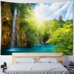 Tenture Murale Nature Lac Bleu et Cascades sous le Soleil