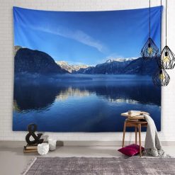 Tenture Murale Nature Lac d'Hallstatt en Hiver et Reflets Bleutés