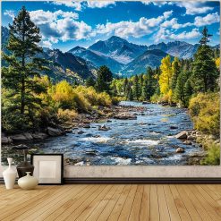 Tenture Murale Nature "Rivière Cristalline au Cœur des Montagnes Sauvages"