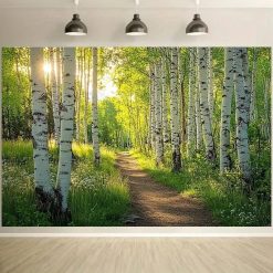 Tenture Murale Nature "Sentier Lumineux au Cœur des Bouleaux"