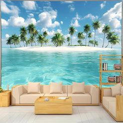 Tenture Murale Paysage " Îlot de Palmiers sur Lagune Turquoise"
