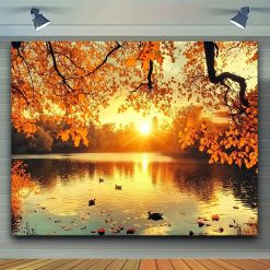 Tenture Murale Paysage "Reflets d’Or sur le Lac d’Automne"