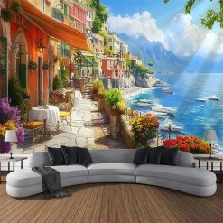 Tenture Murale Paysage Terrasse de Café sur la Riviera Italienne