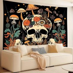 Tenture Murale Tête de Mort - Herbier Mystique du Crâne Sylvestre