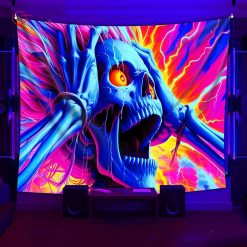 Tenture Murale Tête de Mort "Hurlement Néon Sous UV"