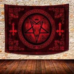 Tenture Murale Tête de Mort Rituel du Pentagramme Écarlate