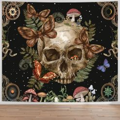 Tenture Murale Tête de Mort - Sanctuaire Sylvestre aux Papillons Mycéliens
