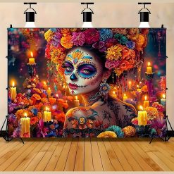 Tenture Murale Tête de Mort Santa Muerte "Regard Abyssal des Ombres"
