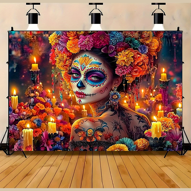 Tenture Murale Tête de Mort Santa Muerte "Regard Abyssal des Ombres"