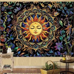 Tenture Murale Astrologie "Soleil du Zodiaque Mystique"