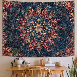 Tenture Murale Bohème Mandala Floral aux Éclats Saphir