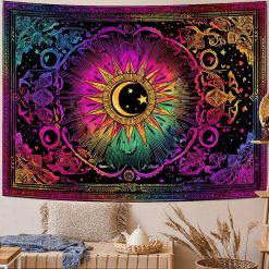 Tenture Murale Bohème "Mandala Solaire Psychédélique"