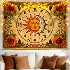 Tenture Murale Bohème "Roue Zodiacale du Soleil et de la Lune"