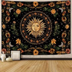 Tenture Murale Bohème "Soleil Éternel aux Tournesols Sacrés"
