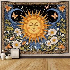 Tenture Murale Bohème "Soleil Radieux aux Marguerites Célestes"