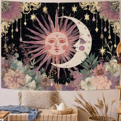 Tenture Murale Hippie Soleil & Lune "Floraison du Crépuscule"