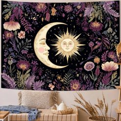 Tenture Murale Hippie Soleil & Lune "Jardin Lunaire Enchanté"