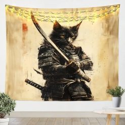 Tenture Murale Japonaise « Chat Samouraï des Ombres »