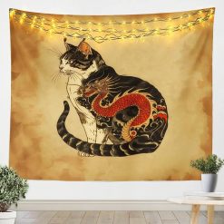 Tenture Murale Japonaise « Chat Yakuza au Dragon Écarlate »