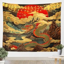 Tenture Murale Japonaise Dragon et Soleil Levant