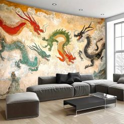 Tenture Murale Japonaise Fresque aux Trois Dragons