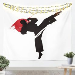 Tenture Murale Japonaise "Silhouette Karatéka et Soleil Rouge"