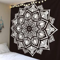 Tenture Murale Mandala Lotus Noir Intense