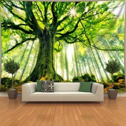Tenture Murale Nature Arbre de Vie Majestueux et Forêt de Lumière
