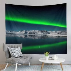 Tenture Murale Nature Aurore Boréale Linéaire et Miroir d'Eau Arctique