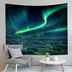 Tenture Murale Nature Aurore Boréale sur Lagon de Glace et Icebergs