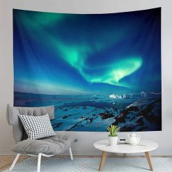 Tenture Murale Nature Aurore Boréale sur l'Océan Arctique et Icebergs