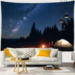 Tenture Murale Nature Bivouac sous les Étoiles et Feu de Camp