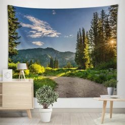 Tenture Murale Nature Chemin de Randonnée et Rayons de Soleil en Montagne