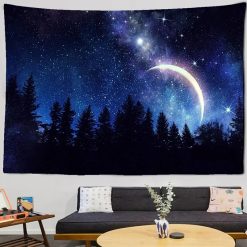 Tenture Murale Nature Croissant de Lune et Voie Lactée sur Forêt de Pins