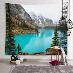 Tenture Murale Nature Lac Moraine Turquoise et Sommets du Parc Banff