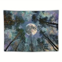 Tenture Murale Nature Pleine Lune Géante et Canopée de Forêt Mystique