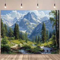 Tenture Murale Nature Torrent de Montagne et Sommets Alpins Illustrés