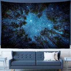 Tenture Murale Nature Voûte Étoilée et Canopée de Forêt Nocturne
