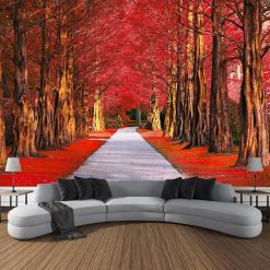 Tenture Murale Paysage Allée d’Automne Écarlate