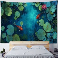 Tenture Murale Paysage "Carpes Koï et Nénuphars en Peinture à l'Huile"
